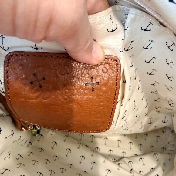 Brighton Coastal Starfish Harbor Tote Anchor Charm Bag – Tan Leather & Navy Stri - Picture 7 of 8